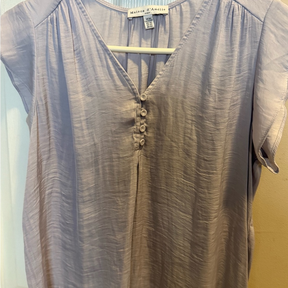 Purple Cap Sleeve Buttoned Blouse